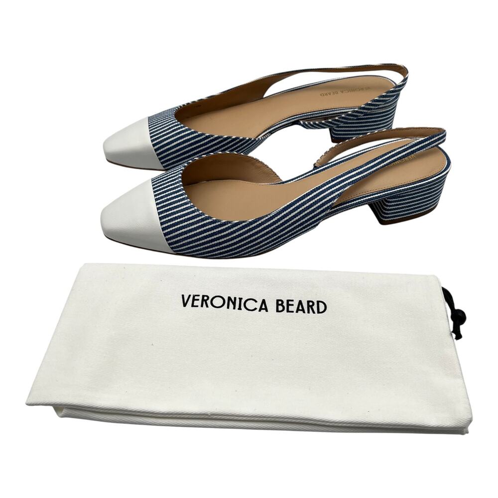 Veronica Beard Cecile Striped Slingback Block Heel Ballerina Pumps Blue Sz 10M - Picture 2 of 10